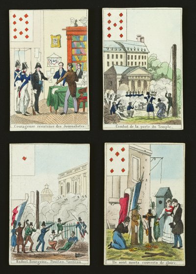 Vier Spielkarten zur Erinnerung an die Helden des Juli 1830, 1831 von French School